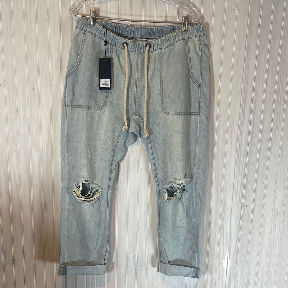 One Teaspoon Light Blue Distressed Jogger Jeans